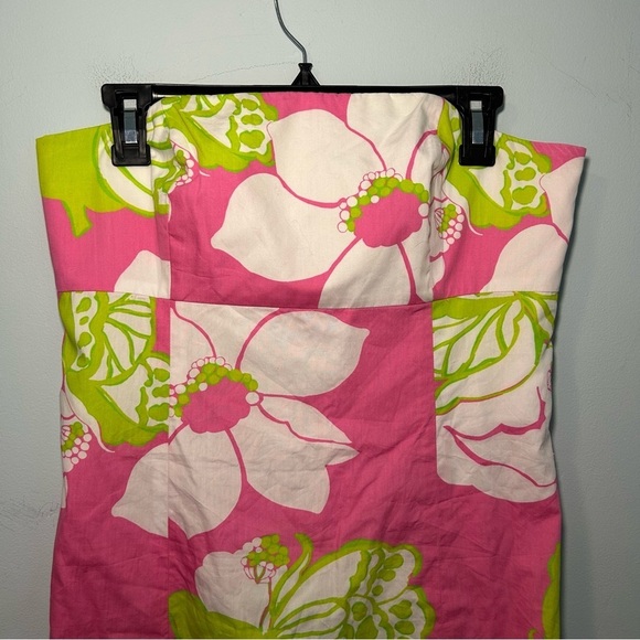 Lilly Pulitzer 100% Cotton Pink & White Floral Franco Strapless Mini Dress 10 - Picture 2 of 10
